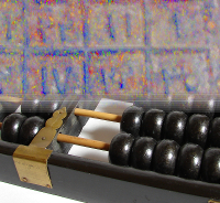 Part of a Chinese abacus artistically blended into part of a magic square.